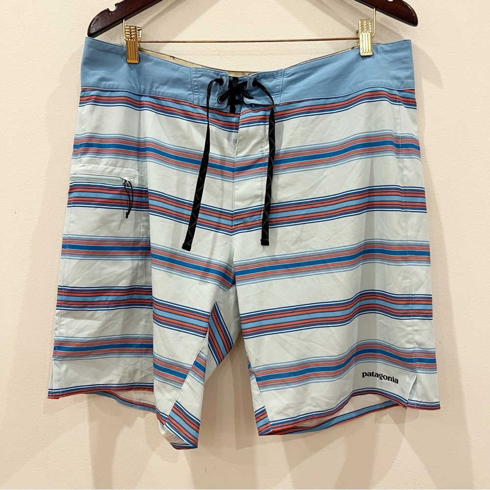 Patagonia Swim Shorts Mens 36 Blue Red Boardshorts Stretch Planing Trunks Surf